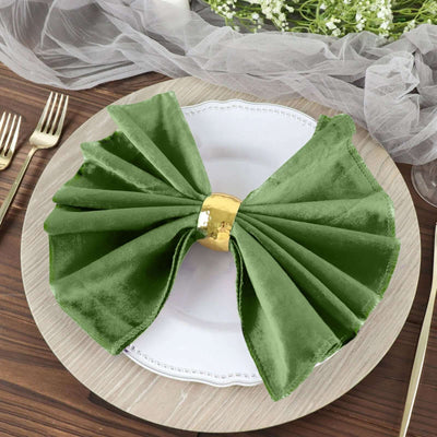 5 Pack Premium Velvet Napkins 20"x20" Olive Green - Soft Sheen Finish Dinner Napkins