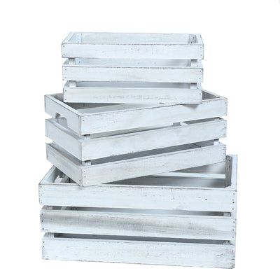 Set of 3 Rustic Wooden Crates White - Decorative Planters, Storage Containers & Display Risers