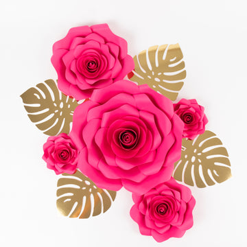 <h3 style="margin-left:0px;"><strong>Transform Your Backdrop Decor with 3D Rose Paper Flowers and Gold Monstera Palm Leaves</strong>