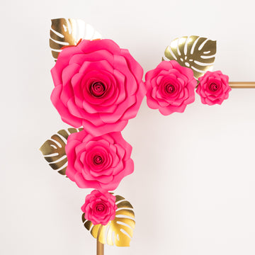 <h3 style="margin-left:0px;"><strong>Versatile Fuchsia 3D Rose Flowers and Gold Monstera Palm Leaves: Perfect for Any Event Theme</strong>