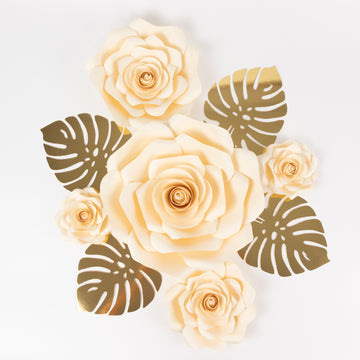 <h3 style="margin-left:0px;"><strong>Transform Your Backdrop Decor with 3D Rose Paper Flowers and Gold Monstera Palm Leaves</strong>