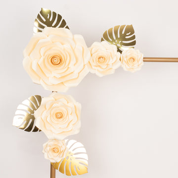 <h3 style="margin-left:0px;"><strong>Versatile Ivory 3D Rose Flowers and Gold Monstera Palm Leaves: Perfect for Any Event Theme</strong>