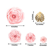 Set of 9 Pink 3D Rose Paper Flowers with Gold Monstera Leaves, Nursery Flower Backdrop Hanging Wall