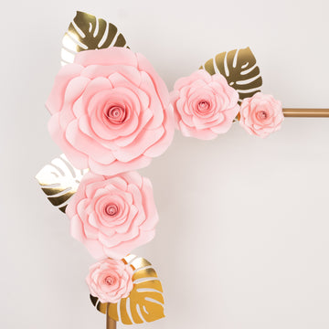 <h3 style="margin-left:0px;"><strong>Versatile Pink 3D Rose Flowers and Gold Monstera Palm Leaves: Perfect for Any Event Theme</strong>