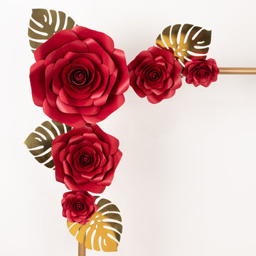 <h3 style="margin-left:0px;"><strong>Versatile Red 3D Rose Flowers and Gold Monstera Palm Leaves: Perfect for Any Event Theme</strong>