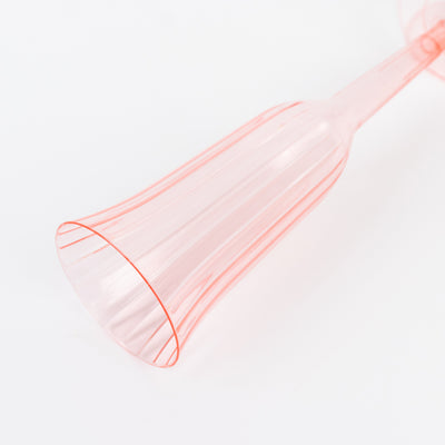 12-Pack Plastic Champagne Flutes 6oz Transparent Blush Flared Design - Disposable Glasses with Detachable Base