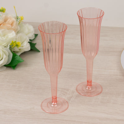 24-Pack Plastic Champagne Flutes 6oz Transparent Blush Flared Design - Disposable Glasses with Detachable Base