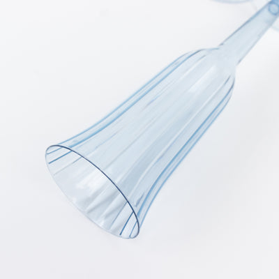 12-Pack Plastic Champagne Flutes 6oz Transparent Dusty Blue Flared Design - Disposable Glasses with Detachable Base
