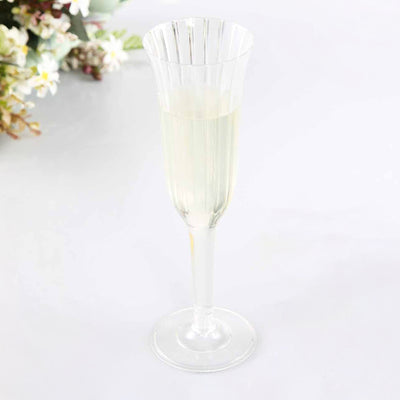 24-Pack Plastic Champagne Flutes 6oz Clear Flared Design - Disposable Glasses with Detachable Base