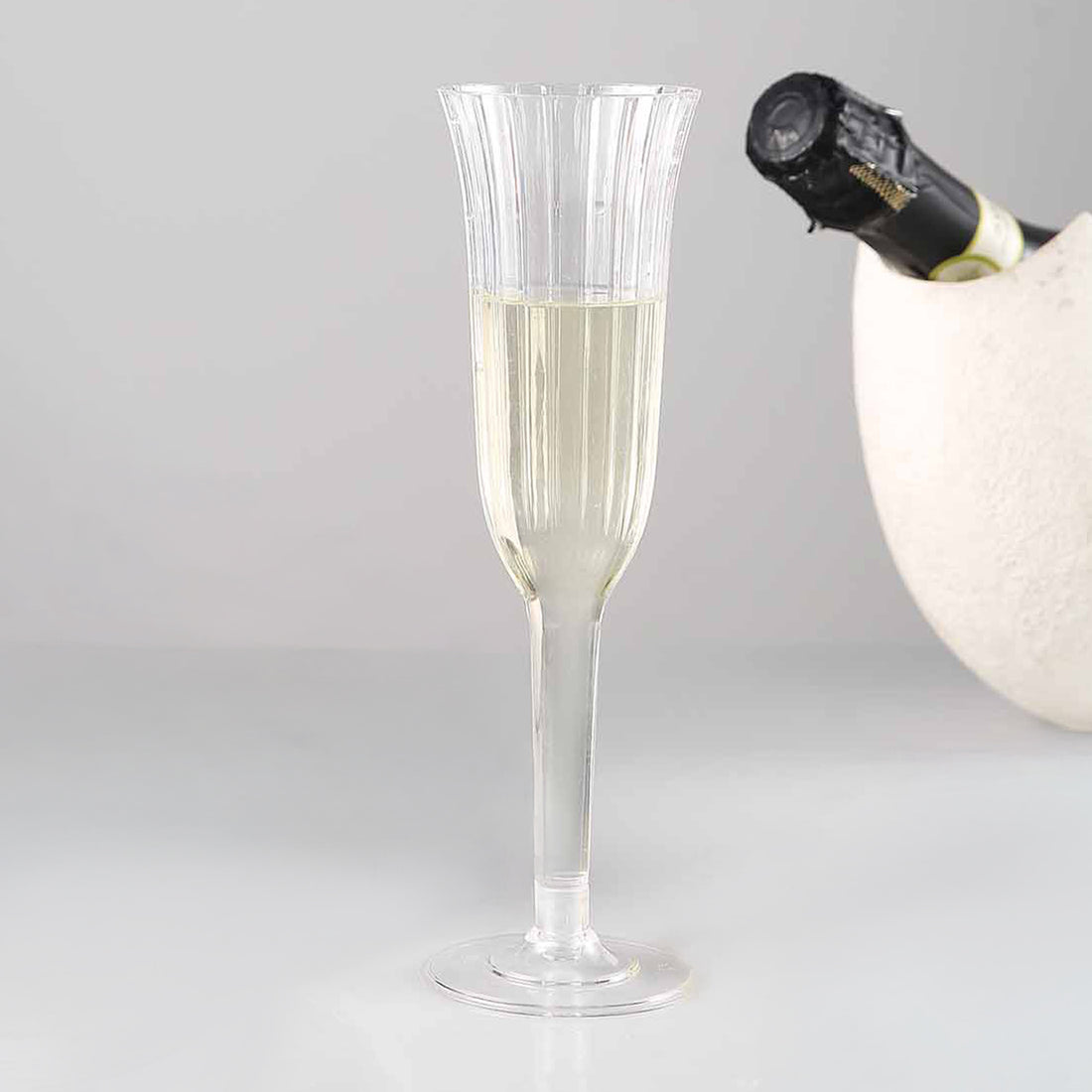24-Pack Plastic Champagne Flutes 6oz Clear Flared Design - Disposable Glasses with Detachable Base