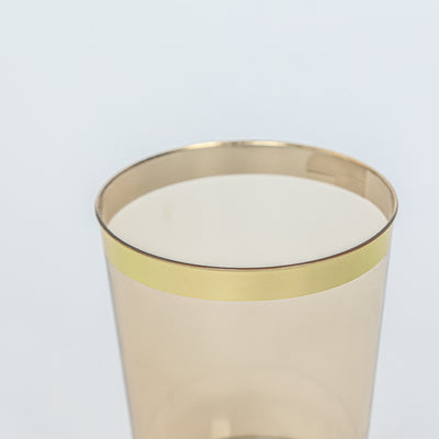 25-Pack Plastic Tumbler Cups 10oz Amber Gold with Gold Rim - Disposable Crystal Drinking Glasses for Parties