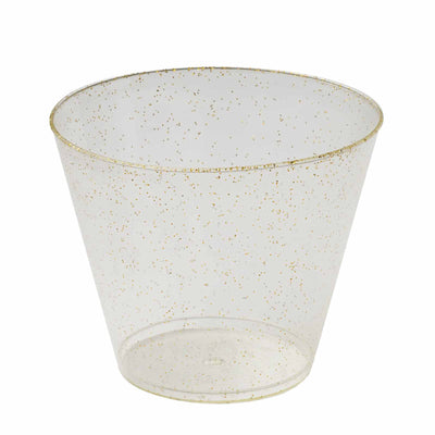 12-Pack Plastic Party Glasses 9oz Gold Glittered - Disposable Cups for Special Occasions
