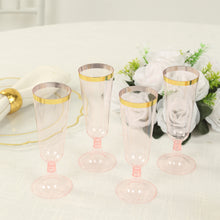 12 Pack Transparent Blush Plastic Champagne Flutes with Gold Rim, 5oz Disposable Toasting Cocktail