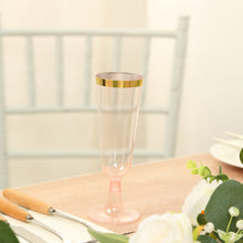 12 Pack Transparent Blush Plastic Champagne Flutes with Gold Rim, 5oz Disposable Toasting Cocktail