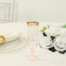 12 Pack Transparent Blush Plastic Champagne Flutes with Gold Rim, 5oz Disposable Toasting Cocktail