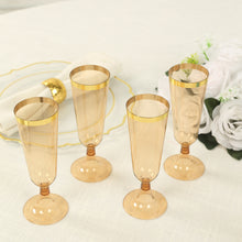 12 Pack Amber Gold Plastic Champagne Flutes with Gold Rim, 5oz Transparent Disposable Toasting 7inch