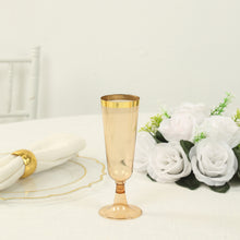 12 Pack Amber Gold Plastic Champagne Flutes with Gold Rim, 5oz Transparent Disposable Toasting 7inch