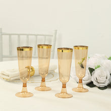 12 Pack Amber Gold Plastic Champagne Flutes with Gold Rim, 5oz Transparent Disposable Toasting 7inch