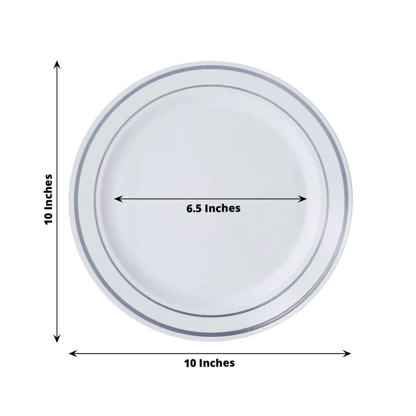 10-Pack Silver Rim White Dinner Plates | eFavormart.com