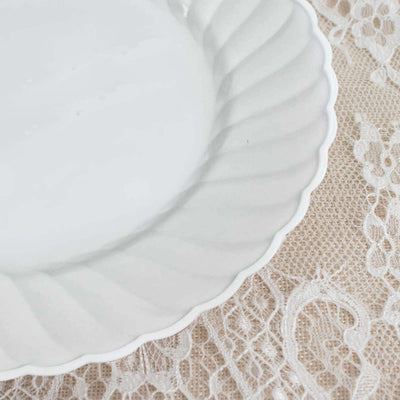 12-Pack Plastic Dessert Plates 7.5" White Flair Rim - Round Disposable Plates for Appetizers