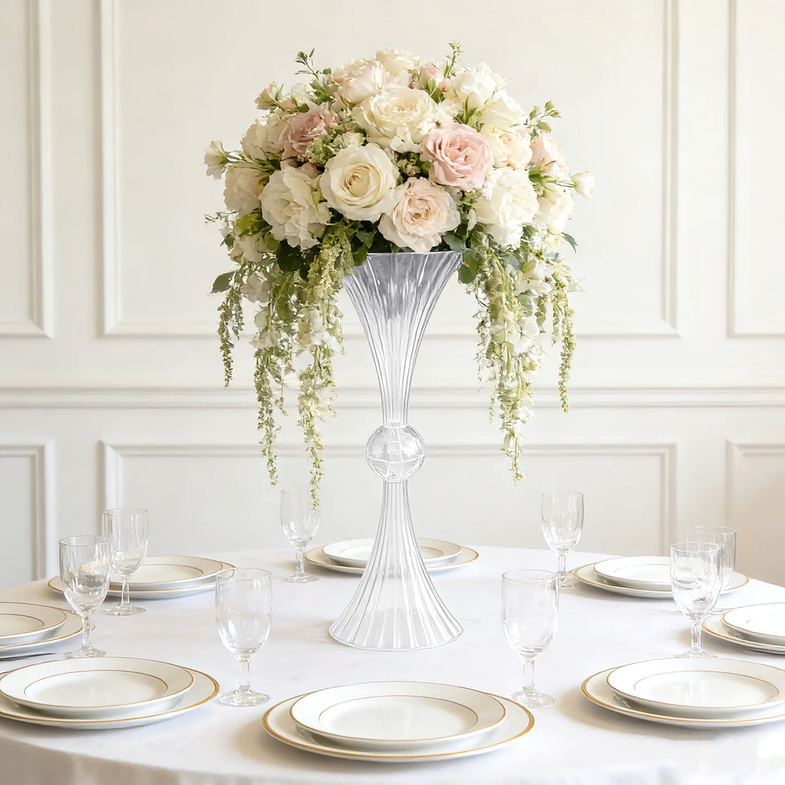 4 Pack Ribbed Acrylic Trumpet Vases – 28inch Clear Reversible Flower Centerpiece