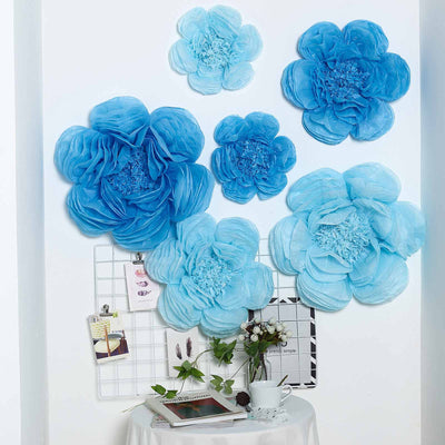 Set of 6 Periwinkle / Turquoise Peony 3D Paper Flowers Wall Decor 7",9",11"