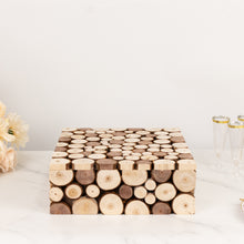 Natural Wooden Slices Square Cake Dessert Stand, Rustic Farmhouse Display Box Pedestal Riser Plant