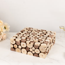 Natural Wooden Slices Square Cake Dessert Stand, Rustic Farmhouse Display Box Pedestal Riser Plant