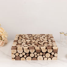 Natural Wooden Slices Square Cake Dessert Stand, Rustic Farmhouse Display Box Pedestal Riser Plant 