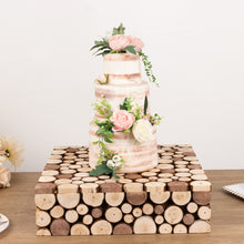 Natural Wooden Slices Square Cake Dessert Stand, Rustic Farmhouse Display Box Pedestal Riser Plant 