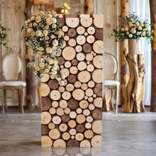 Natural Wooden Slices Pillar Prop Pedestal Stand, Rustic Farmhouse Wood Riser Rectangular Plant