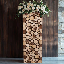 Natural Wooden Slices Pillar Prop Pedestal Stand, Rustic Farmhouse Wood Riser Rectangular Plant