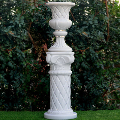 2 Pack White Crystal Beaded Italian Inspired Pedestal Stand Flower Plant Pillar With 10mm Crystal Studs PVC 18" Tall