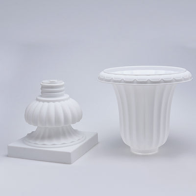 2 Pack White Urn Planter, Floral Pedestal Flower Pot Plant Stand - PVC 20"