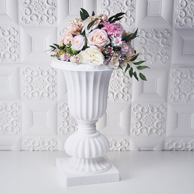 2 Pack White Urn Planter, Floral Pedestal Flower Pot Plant Stand - PVC 20"