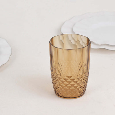 6-Pack Transparent Plastic All-Purpose Cups 16oz, Crystal Cut Style Amber Gold - Shatterproof Short Tumblers