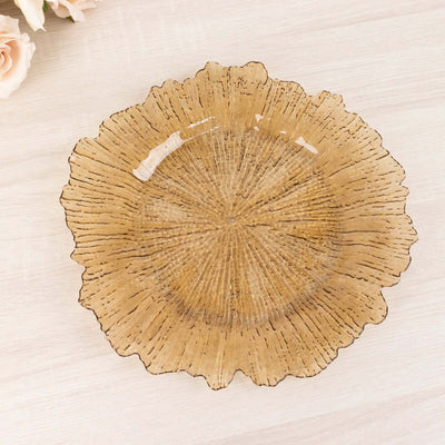 6-Pack Acrylic Plastic Charger Plates 13" Round Amber Gold Reef Design - Decorative Dinner Charger Tableware