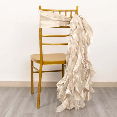 5 Pack Chiffon Satin Chair Sashes Beige Curly Willow Style - Easy to Use Flowy Chair Bows