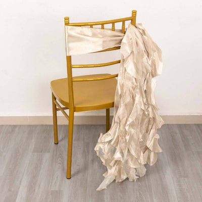 5 Pack Chiffon Satin Chair Sashes Beige Curly Willow Style - Easy to Use Flowy Chair Bows