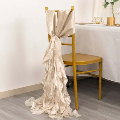 5 Pack Chiffon Satin Chair Sashes Beige Curly Willow Style - Easy to Use Flowy Chair Bows