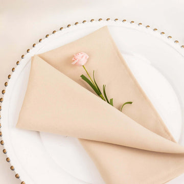 5 Pack Beige Premium Polyester Cloth Napkins with Hemmed Edges, Reusable Dinner Napkins 20"x20 - 220GSM