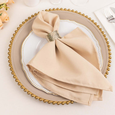 5 Pack Premium Polyester Napkins 20"x20" Beige - 220GSM Stain & Wrinkle Resistant Cloth Napkins