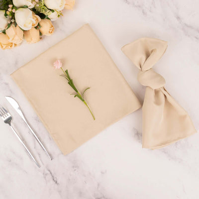 5 Pack Premium Polyester Napkins 20"x20" Beige - 220GSM Stain & Wrinkle Resistant Cloth Napkins