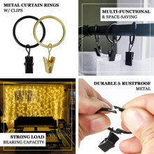 50 Pack Black Metal Openable Drapery Curtain Rings with Clips, Heavy Duty Rustproof Backdrop Clip