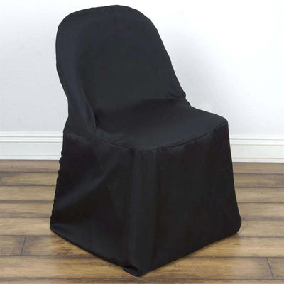 10 Pack Polyester Folding Chair Covers Black - Reusable Stain-Resistant Slip-On Covers for Weddings & Parties