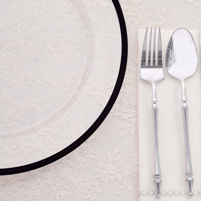 10-Pack Economy Plastic Charger Plates 12" Round Clear with Wide Black Rim - Dinner Party Serving Plates