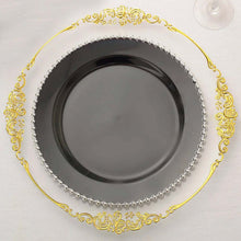 10 Pack | 10inch Black / Silver Beaded Rim Plastic Dinner Plates, Disposable Round Party Plates