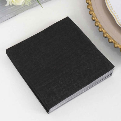 50-Pack Paper Beverage Napkins 2 Ply Black 5"x5" - Soft Disposable Cocktail Napkins 18GSM