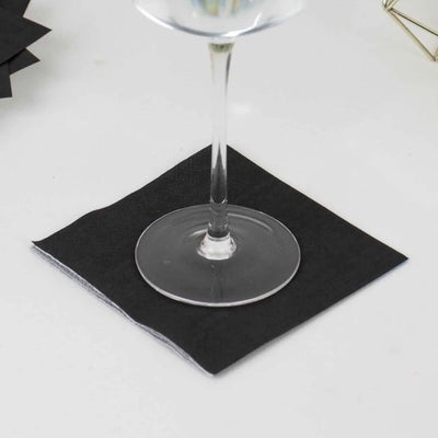 50-Pack Paper Beverage Napkins 2 Ply Black 5"x5" - Soft Disposable Cocktail Napkins 18GSM
