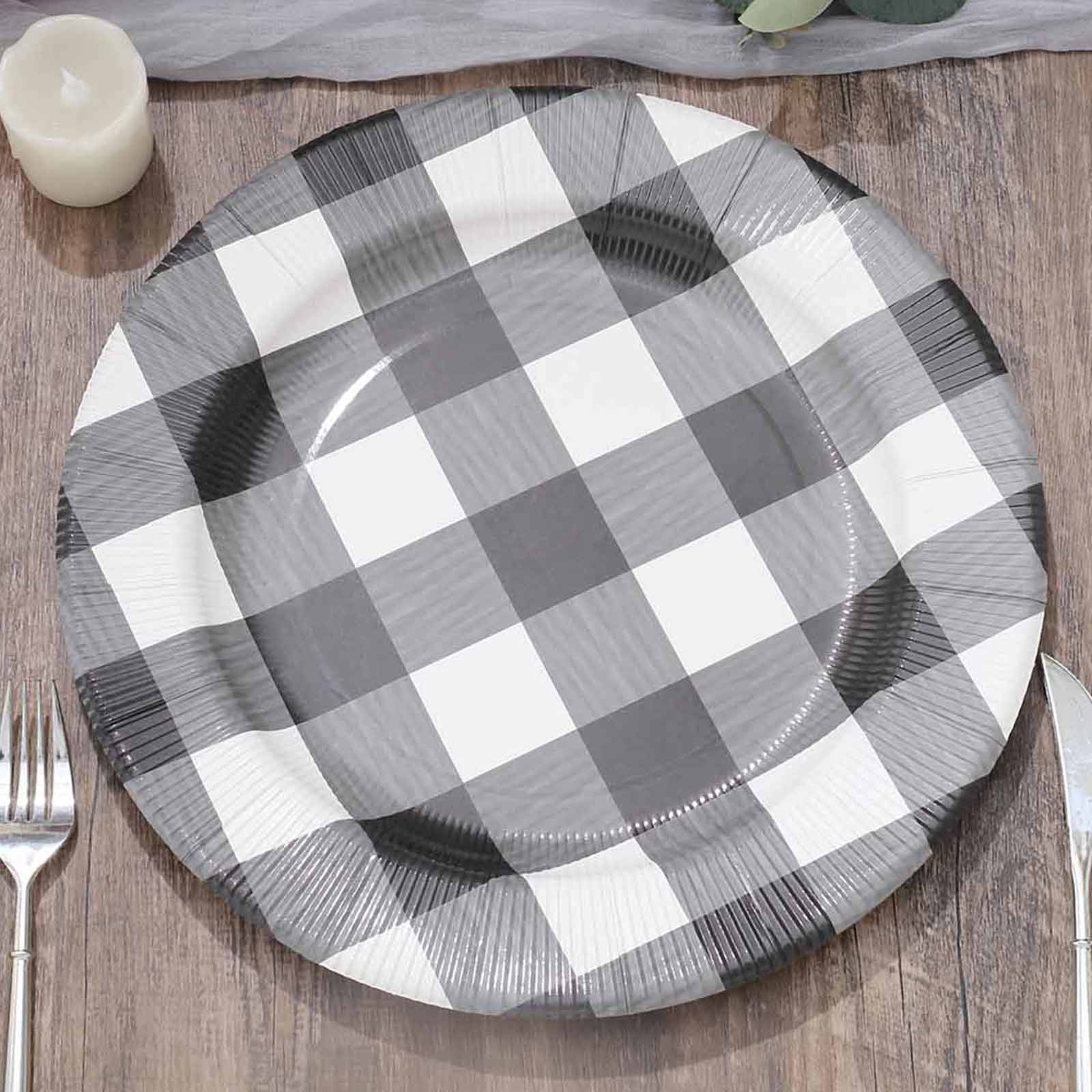 10-Pack Black & White Buffalo Plaid Trays | eFavormart.com